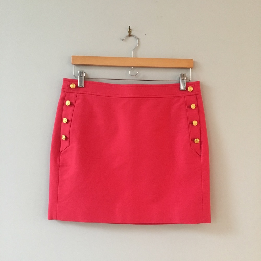 J Crew Mini Pencil Skirt Buttons Pockets Pink